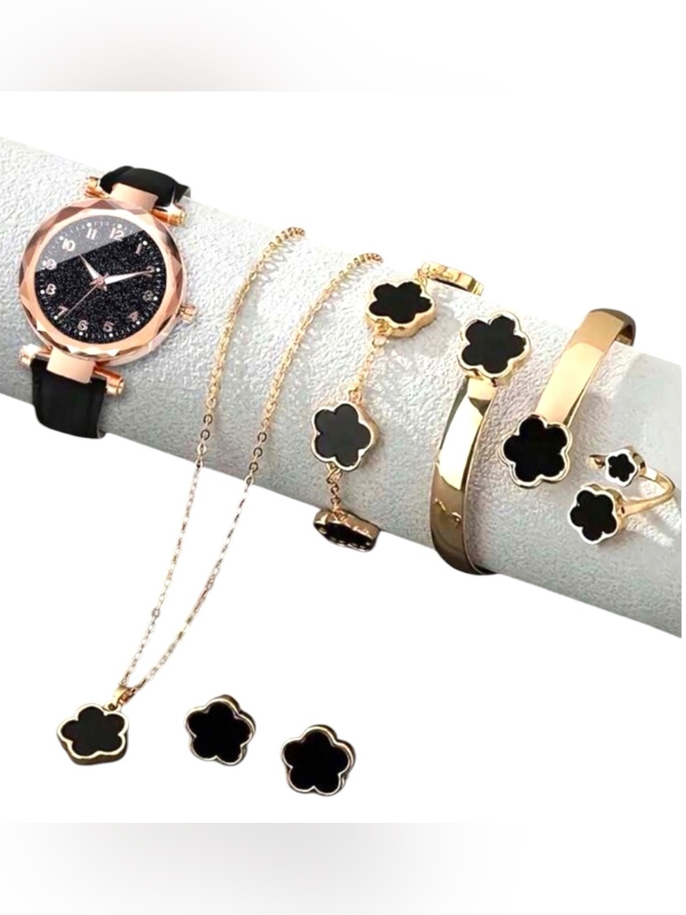 New Style Black Clover Jewelry Set Rose Gold 6 Pcs